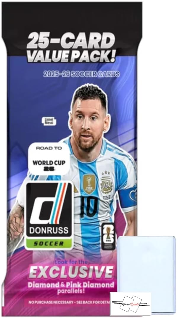 2025-26 Donruss Road to World Cup Soccer Cello/Fat Pack with 25 Total Trading Cards + Toploader and StreetCards Magnet! Look for Kaboom!