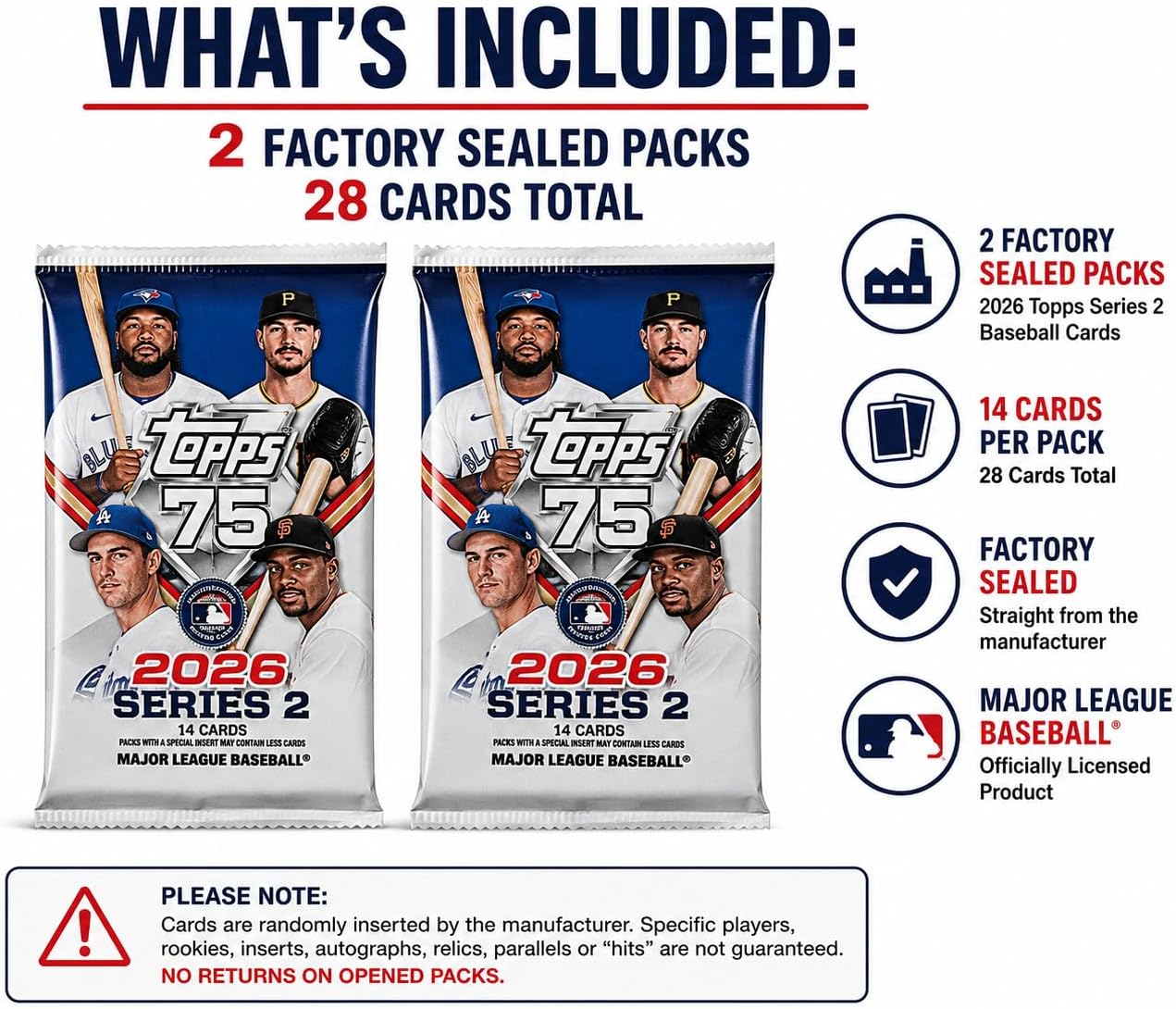 2026 Topps Series 2 Baseball Trading Card Value Bundle, 2 Exclusive Factory Sealed MEGA Foil Packs, 28 Cards Total, MLB Trading Cards for Collectors - Image 2