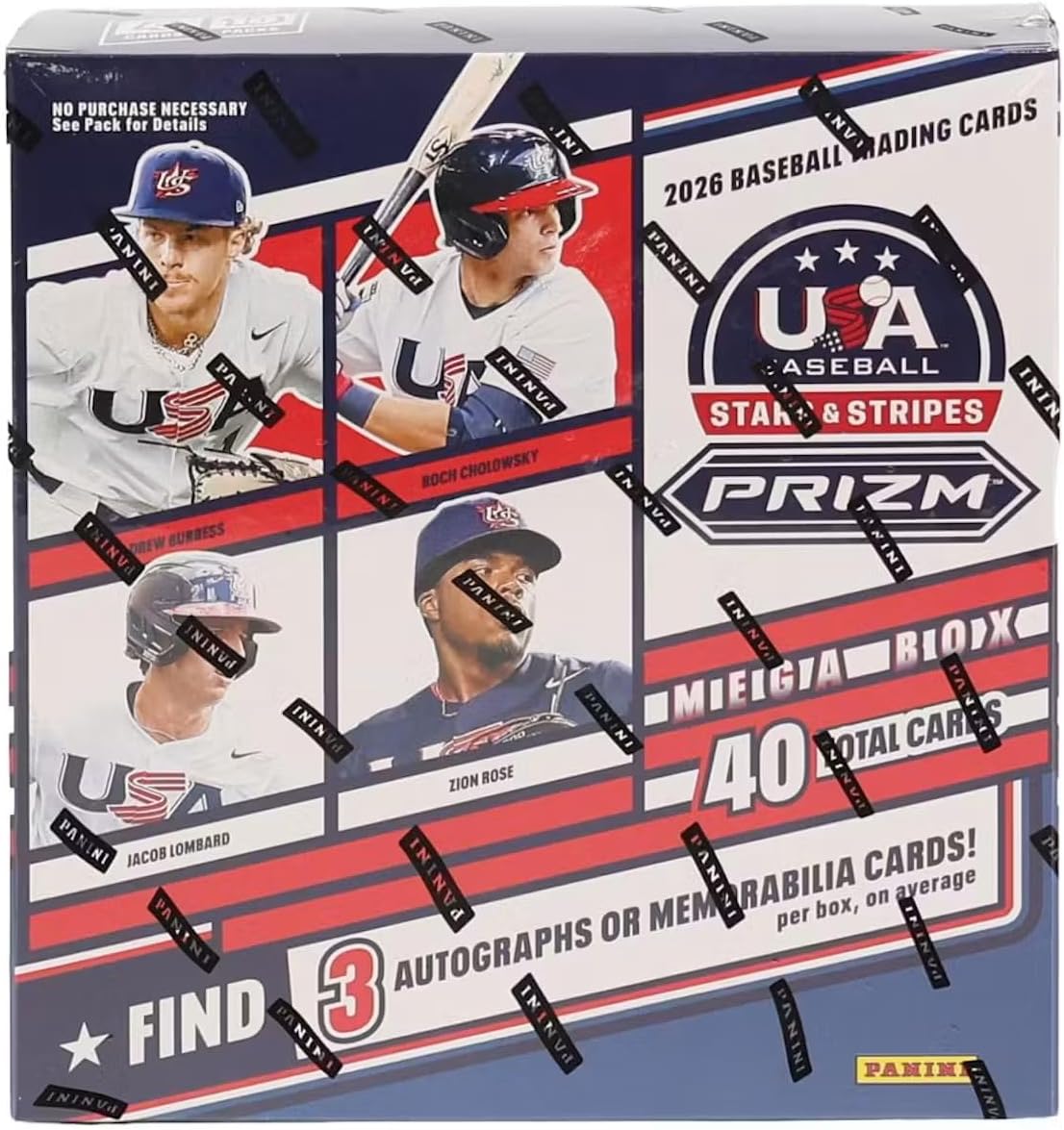 2026 Panini USA Stars & Stripes Prizm Baseball Mega Trading Card Box (3 Autographs or Memorabilia Cards Per Box)