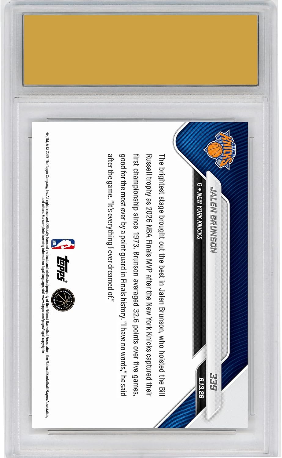 Graded 2025 Topps Now Jalen Brunson #339 2026 NBA Finals Most Valuable Player Basketball Card HOFSM 10 Gem Mint - Image 2
