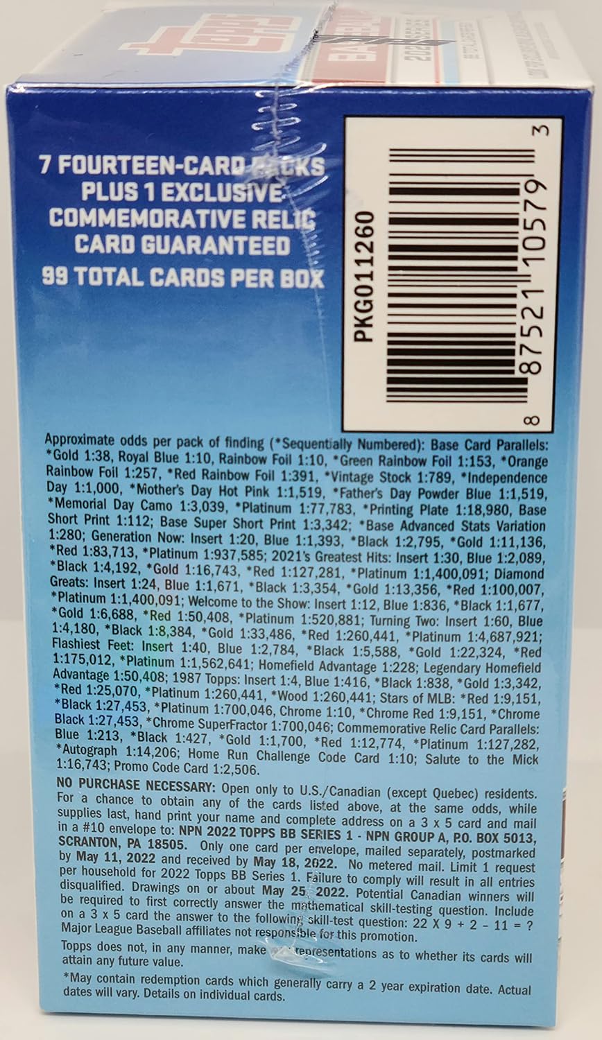 2022 Topps Series 1 Baseball Trading Cards Blaster Box (99 cards per box) - Image 2