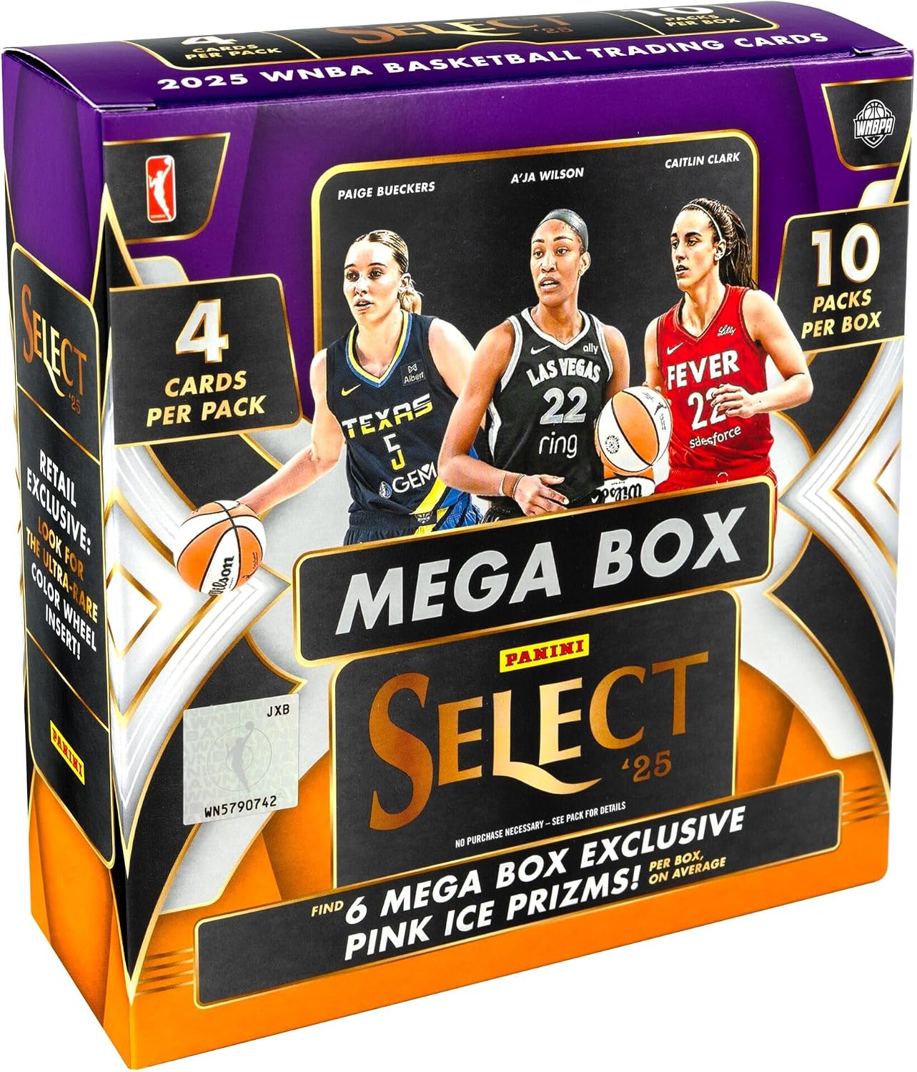 2025 Panini Select WNBA Basketball Retail Mega Box, 40 Trading Cards, 10 Packs, Pink Ice Prizms, WNBA Collectible Cards