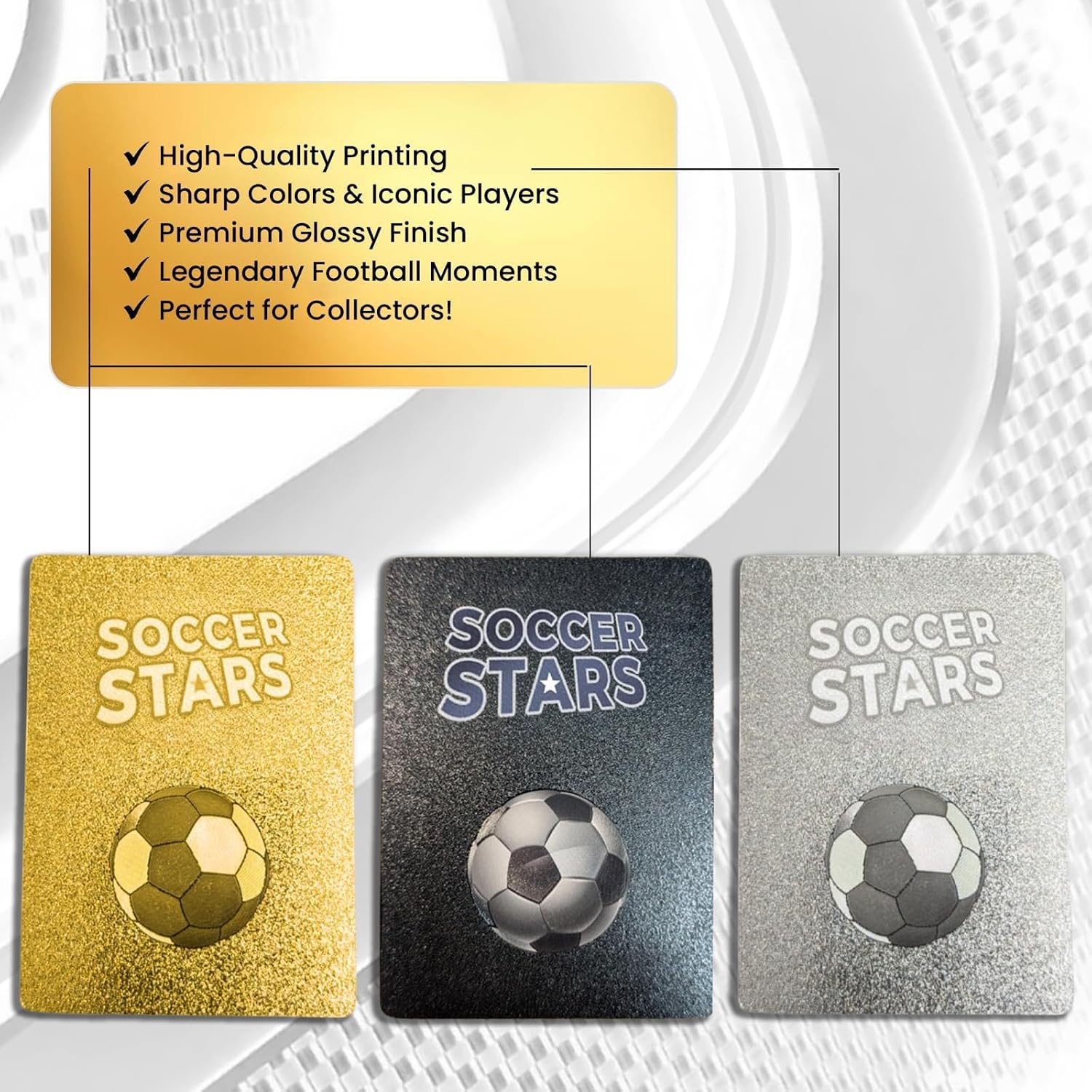 Soccer Trading Cards 2026-27 | 3 Packs - 33 Collectible Cards for Fans & Players Black, Gold & Silver Soccer Mystery Cards Packs Different Cards in Each Set - Try & Collect Them All - Image 5