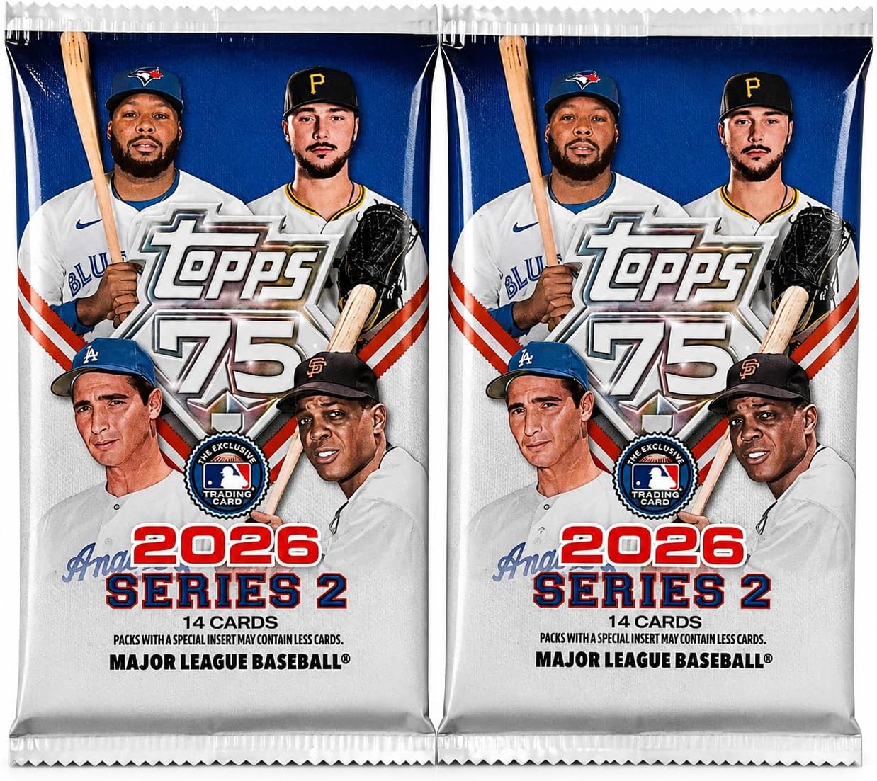 2026 Topps Series 2 Baseball Trading Card Value Bundle, 2 Exclusive Factory Sealed MEGA Foil Packs, 28 Cards Total, MLB Trading Cards for Collectors